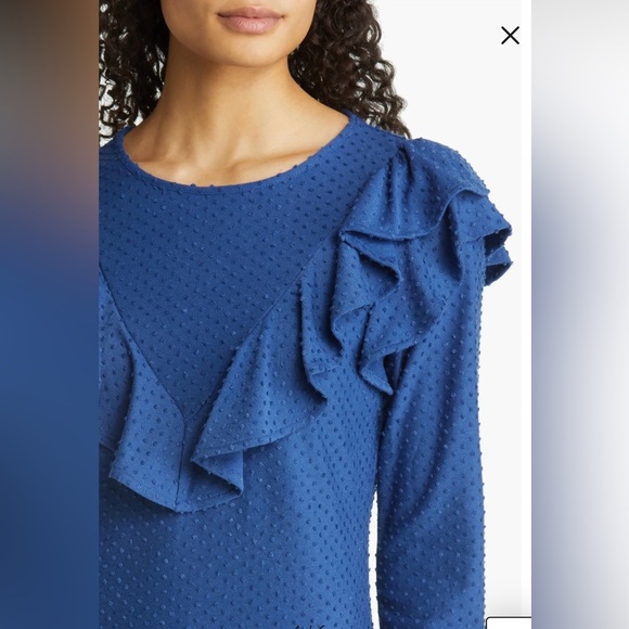 Lilly Pulitzer Pheby Blue Flocked Dot Ruffle Long Sleeve Sheath Dress Sz XS - Picture 5 of 14